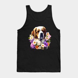 Saint Bernard Dog Surrounded by Beautiful Spring Flowers Tank Top